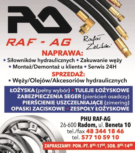 PHU RAF-AG Rafał Zieliński RadomNaprawa:Siłowników hydraulicznych, Zakuwanie węży, SERWIS 24H