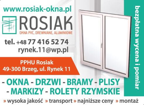 PPHU ROSIAK s.c. Brzeg - OKNA PCV. DREWNIANE, ALUMINIOWE, DRZWI, ROLETY, BRAMY