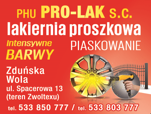 P.H.U. "PRO-LAK" s.c. Zduńska Wola - LAKIERNIA PROSZKOWA, PIASKOWANIE, INTENSYWNE BARWY 