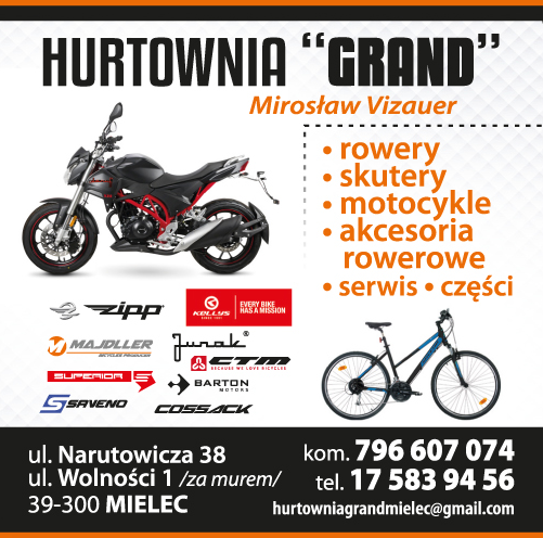 Hurtownia "GRAND" Mirosław Vizauer Mielec Rowery / Akcesoria Rowerowe / Skutery / Motocykle