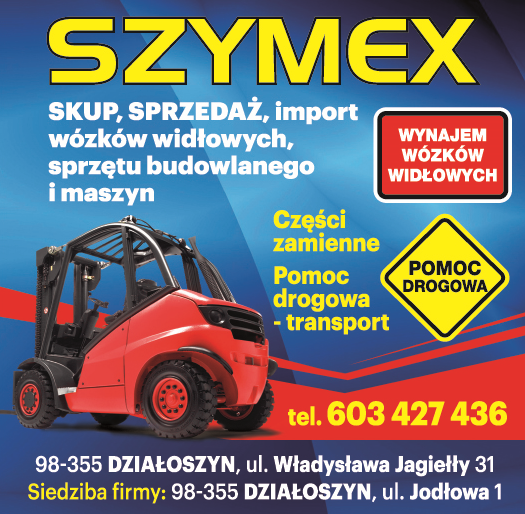 Zakład Handlowo-Usługowy „SZYMEX” Działoszyn Wózki Widłowe/ Części Zamienne/ Pomoc Drogowa-Transport