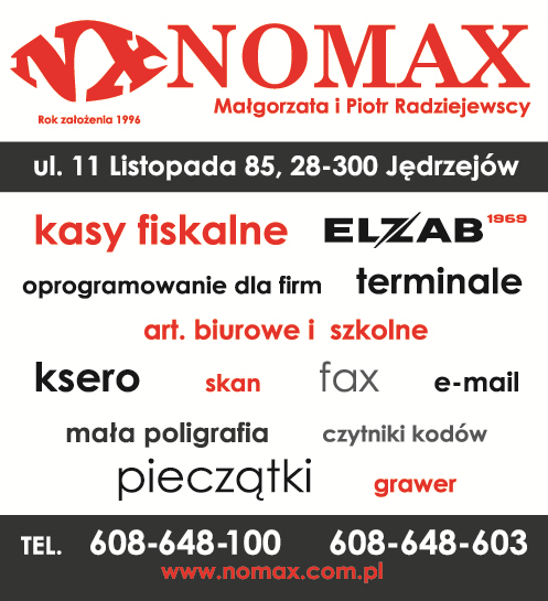 NOMAX Małgorzata i Piotr Radziejewscy Jędrzejów Kasy Fiskalne / Oprogramowanie Dla Firm / Terminale