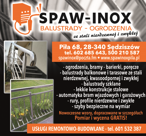 SPAW-INOX Sędziszów Balustrady-Ogrodzenia Ze Stali Nierdzewnej i Zwykłej/ Usługi Remontowo-Budowlane