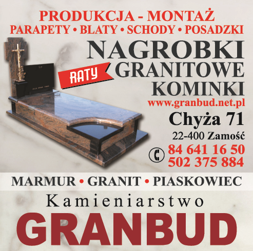 KAMIENIARSTWO GRANBUD Chyża Parapety / Blaty / Schody / Posadzki / Nagrobki / Kominki