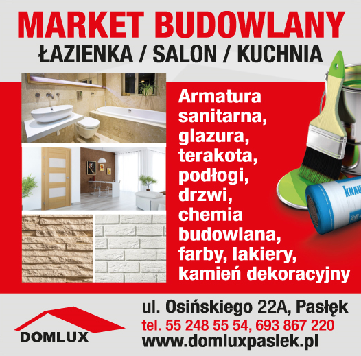 DOMLUX s.c. Pasłęk Market Budowlany / Armatura Sanitarna / Glazura / Terakota / Podłogi / Drzwi