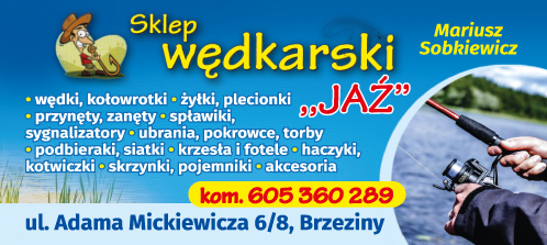 Sklep Wędkarski "JAŹ" Mariusz Sobkiewicz Brzeziny Wędki / Kołowrotki / Żyłki / Spławiki / Ubrania