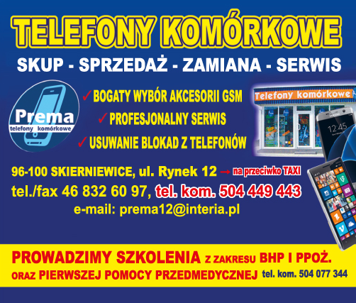 PREMA Skierniewice Telefony Komórkowe Skup / Sprzedaż / Zamiana / Serwis