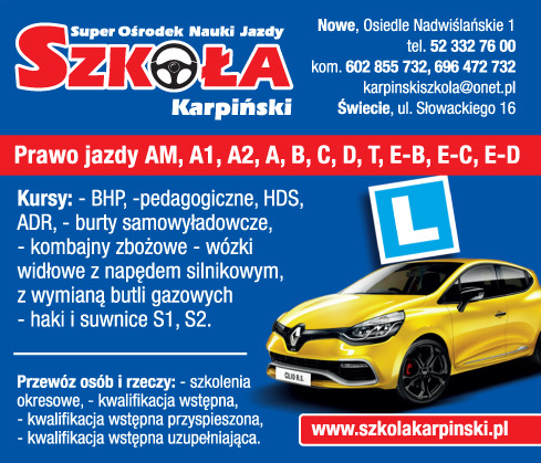 "SZKOŁA" Super Ośrodek Nauki Jazdy Karpiński Nowe 