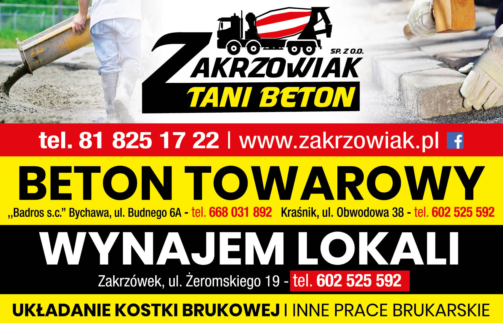 ZAKRZOWIAK Sp. z o.o. Kraśnik Beton Towarowy / Układanie Kostki Brukowej / Inne Prace Brukarskie