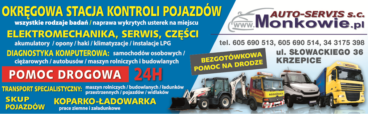 AUTO-SERVIS s.c. J.G.M.W. Mońkowie Krzepice Elektromechanika / Pomoc Drogowa / Stacja Kontroli Poj.