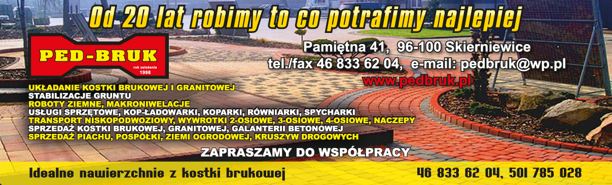 PED - BRUK Skierniewice Układanie Kostki Brukowej i Granitowej / Roboty Ziemne / Usługi Sprzętowe