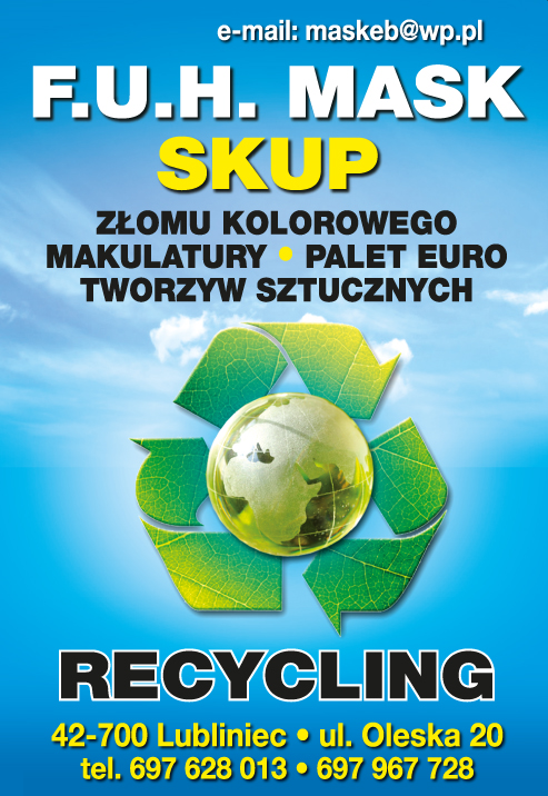 F.H.U. "MASK" Lubliniec Skup Złomu Kolorowego / Makulatury / Palet Euro / Tworzyw Sztucznych 