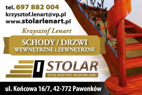 "STOLAR" Krzysztof Lenart Stolarstwo Budowlane Pawonków Schody, Drzwi - Wewnętrzne i Zewnętrzne