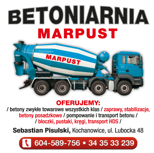 BETONIARNIA MARPUST Sebastian Pisulski Kochanowice Betony Zwykłe Towarowe / Pompowanie i Transport 