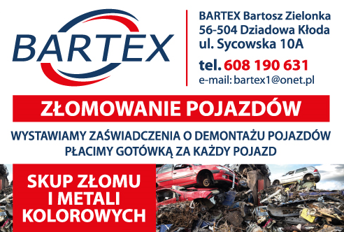 BARTEX Bartosz Zielonka Dziadowa Kłoda Złomowanie Pojazdów / Zaświadczenia o Demontażu Pojazdów