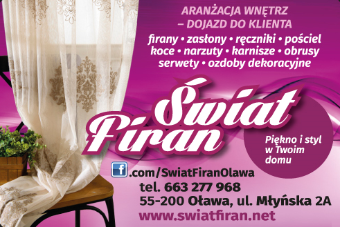 ŚWIAT FIRAN Oława Aranżacja Wnętrz / Firany / Zasłony / Ręczniki / Pościel / Narzuty / Karnisze 