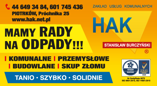 Zakład Usług Komunalnych „HAK” Stanisław Burczyński Piotrków Tryb. Odpady Komunalne / Przemysłowe