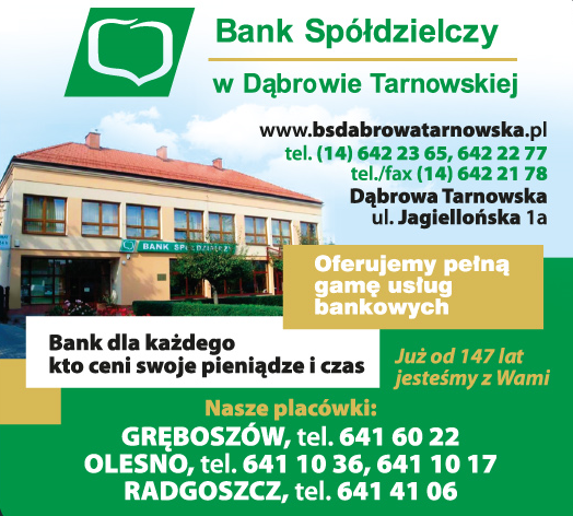 BANK SPÓŁDZIELCZY w Dąbrowie Tarnowskiej, Olesno, Gręboszów, Radgoszcz - Pełna gama usług bankowych