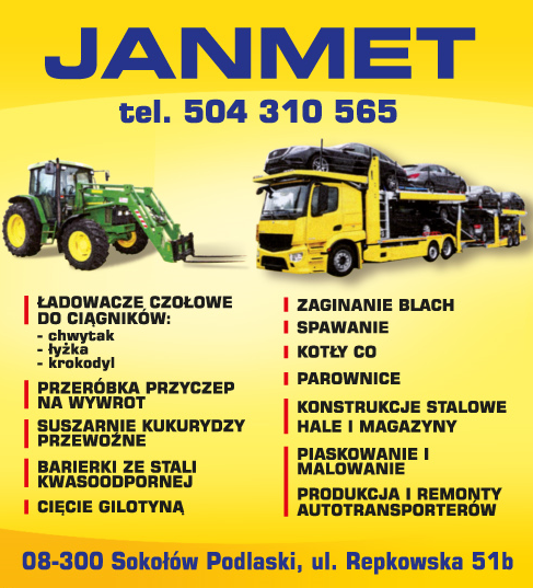 JANMET Sokołów Podlaski Spawanie / Zaginanie Blach / Cięcie Gilotyną / Konstrukcje Stalowe