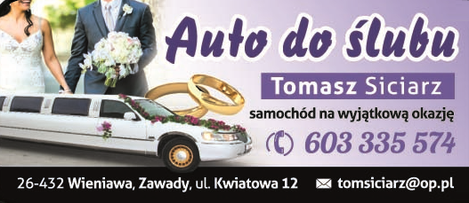 AUTO DO ŚLUBU Tomasz Siciarz - Zawady, Wieniawa, Przysucha