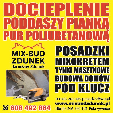 MIX-BUD ZDUNEK Jarosław Zdunek Pokrzywnica Docieplenie Poddaszy / Tynki Maszynowe / Posadzki