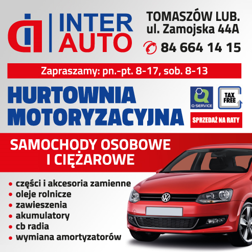 INTER-AUTO Tomaszów Lubelski Hurtownia Motoryzacyjna / Części / Oleje / Zawieszenia / Akumulatory