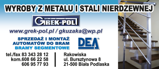 F.P.H.U. "GREK-POL" Grzegorz Kuzaka Rakowiska Wyroby z Metalu i Stali Nierdzewnej / Automaty do Bram