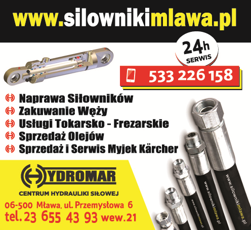 HYDROMAR Centrum Hydrauliki Siłowej Mława Naprawa Siłowników / Zakuwanie Węży / Sprzedaż Olejów