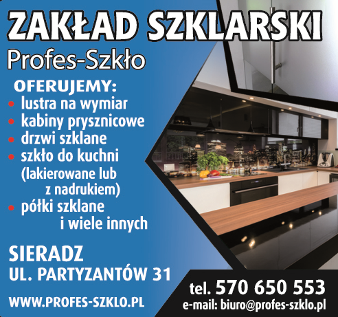 ZAKŁAD SZKLARSKI Profes-Szkło Sieradz- lustra, kabiny prysznicowe, drzwi szklane, szkło kolorowe 