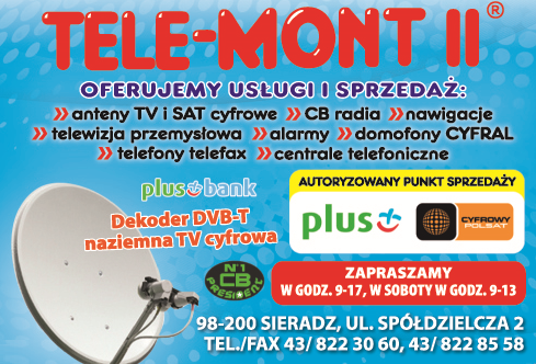 TELE-MONT II Sieradz- ANTENY TV I SAT CYFROWE- CB RADIA - NAWIGACJE- TELEWIZJA PRZEMYSŁOWA - ALARMY