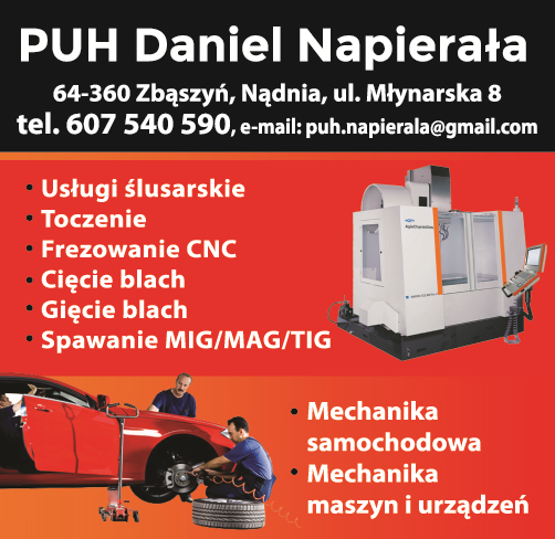 PUH Daniel Napierała Zbąszyń- USŁUGI ŚLUSARSKIE, TOCZENIE,FREZOWANIE CNC, MECHANIKA 