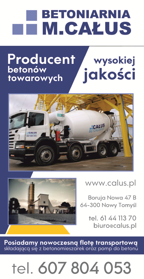 Całus Sp. z o.o. Sp.k. BETONIARNIA - PRODUCENT BETONÓW TOWAROWYCH, PRZEDSIĘBIORSTWO BUDOWLANE
