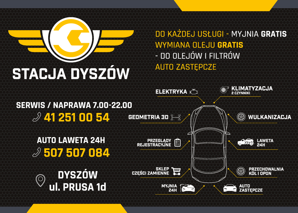 STACJA DYSZÓW Elektryka / Wulkanizacja / Laweta 24H / Klimatyzacja / Geometria 3D / Myjnia 24H