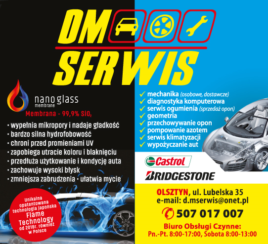 D.M.SERWIS Olsztyn Olsztyn- Mechanika - Diagnostyka komputerowa- Serwis ogumienia- Geometria- Inne