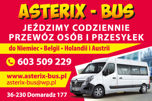 ASTERIX-BUS Domaradz, p.brzozowski - PRZEWÓZ OSÓB I PRZESYŁEK DO NIEMIEC*BELGII*HOLANDII I AUSTRII 