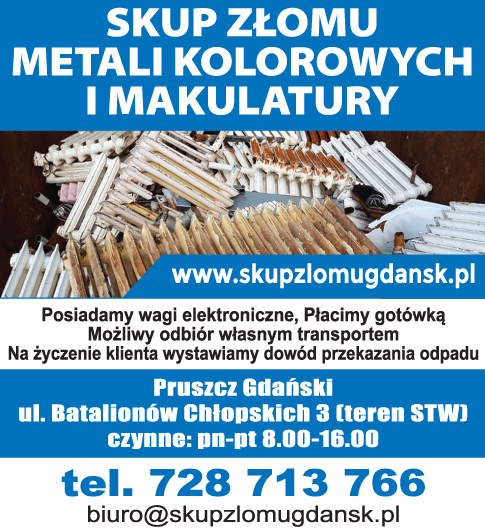 SKUP ZŁOMU METALI KOLOROWYCH I MAKULATURY Pruszcz Gdański