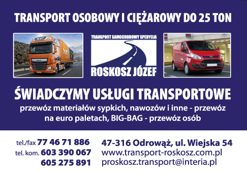 TRANSPORT SAMOCHODOWY I SPEDYCJA Roskosz Józef Odrowąż, powiat krapkowicki - Transport do 25 TON