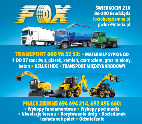 FOX Roboty Ziemne Grudziądz Transport / Usługi HDS / Wykopy / Niwelacje Terenu