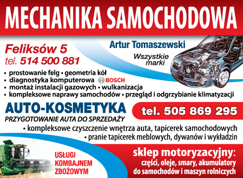 MECHANIKA SAMOCHODOWA AUTO- KOSMETYKA SKLEP MOTORYZACYJNY Artur Tomaszewski