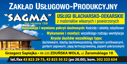 Z.U.P. "SAGMA" Grzegorz Sapiejka Zduńska Wola Usługi Blacharsko-Dekarskie