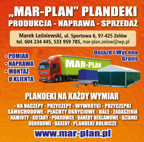 "MAR-PLAN" Zelów Marek Leśniewski Plandeki Produkcja / Naprawa / Sprzedaż