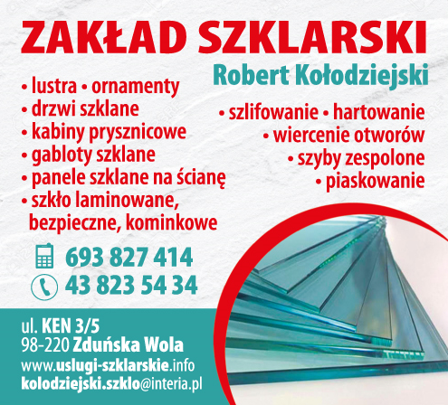 ZAKŁAD SZKLARSKI Robert Kołodziejski Zduńska Wola Lustra / Drzwi Szklane / Kabiny Prysznicowe