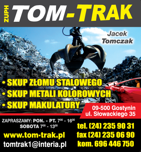 SKUP ZŁOMU STALOWEGO, METALI I MAKULATURY- ZUPH TOM-TRAK Jacek Tomczak Gostynin