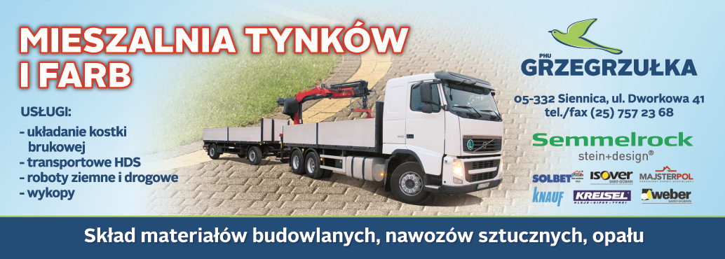 P.H.U. GRZEGRZUŁKA Siennica Mieszalnia Tynków i Farb / Skład Materiałów Budowlanych / Roboty Ziemne