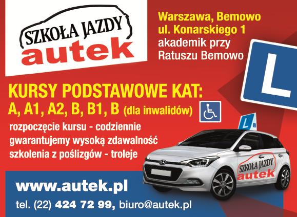Szkoła Jazdy "AUTEK" Warszawa Kursy Podstawowe Kat.: A, A1, A2, B, B1, B (Dla Inwalidów)