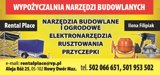 RENTAL PLACE Ilona Filipiak Nowy Dwór Mazowiecki Wypożyczalnia Narzędzi Budowlanych