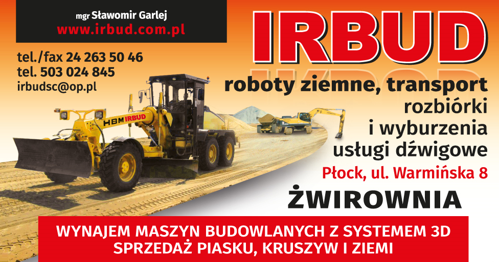 IRBUD mgr Sławomir Garlej Płock Roboty Ziemne / Transport / Rozbiórki i Wyburzenia / Usługi Dźwigowe