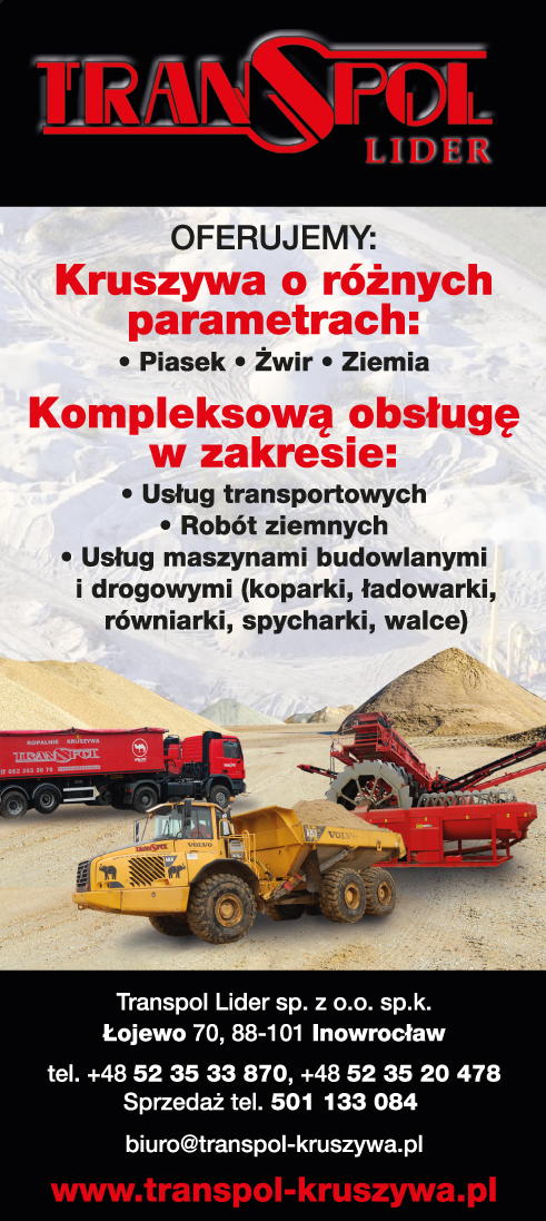 TRANSPOL LIDER Sp. z o.o. sp. k. Łojewo Kruszywa / Usługi Transportowe / Roboty Ziemne