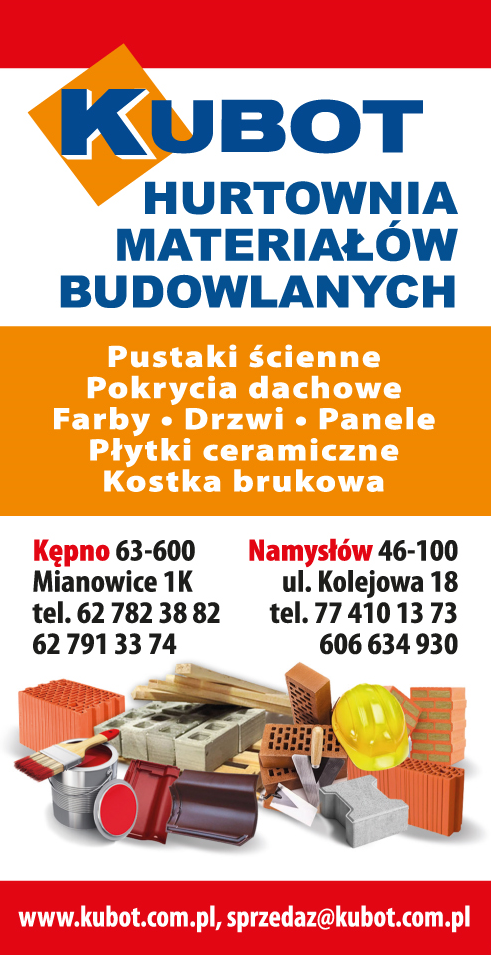 KUBOT Hurtownia Materiałów Budowlanych Kępno Pustaki Ścienne / Pokrycia Dachowe / Kostka Brukowa