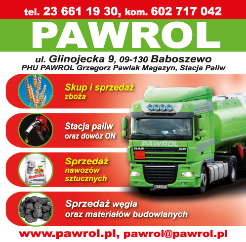 P.H.U. PAWROL Grzegorz Pawlak Baboszewo Skup i Sprzedaż Zboża / Stacja Paliw / Nawozy / Węgiel